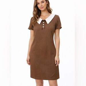 Vintage Carol Brent Brown Linen Sheath Dress with Peter Pan Collar from 1960s